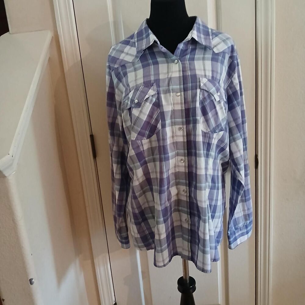 Wrangler Purple Plaid Pearl Snap Western Shirt Women's XXL Cowgirl Rodeo
